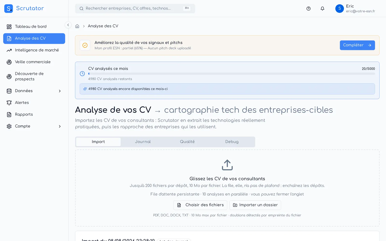 Analyse des CV consultants et cartographie des technologies pratiquées