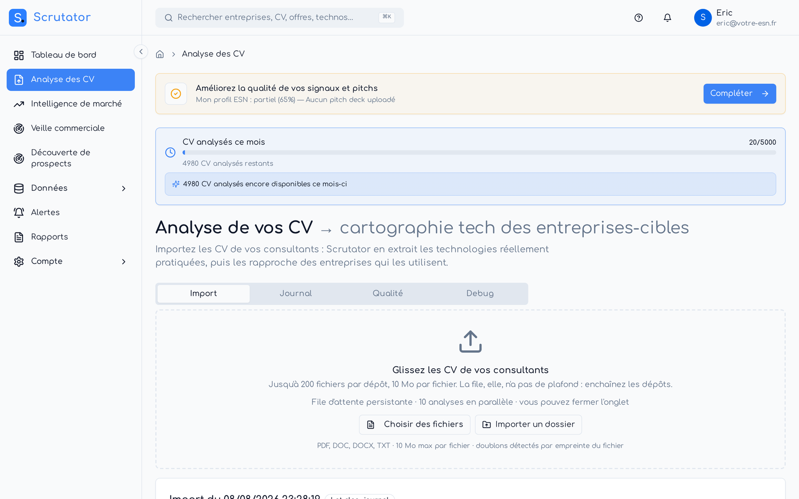 Analyse des CV dans Scrutator